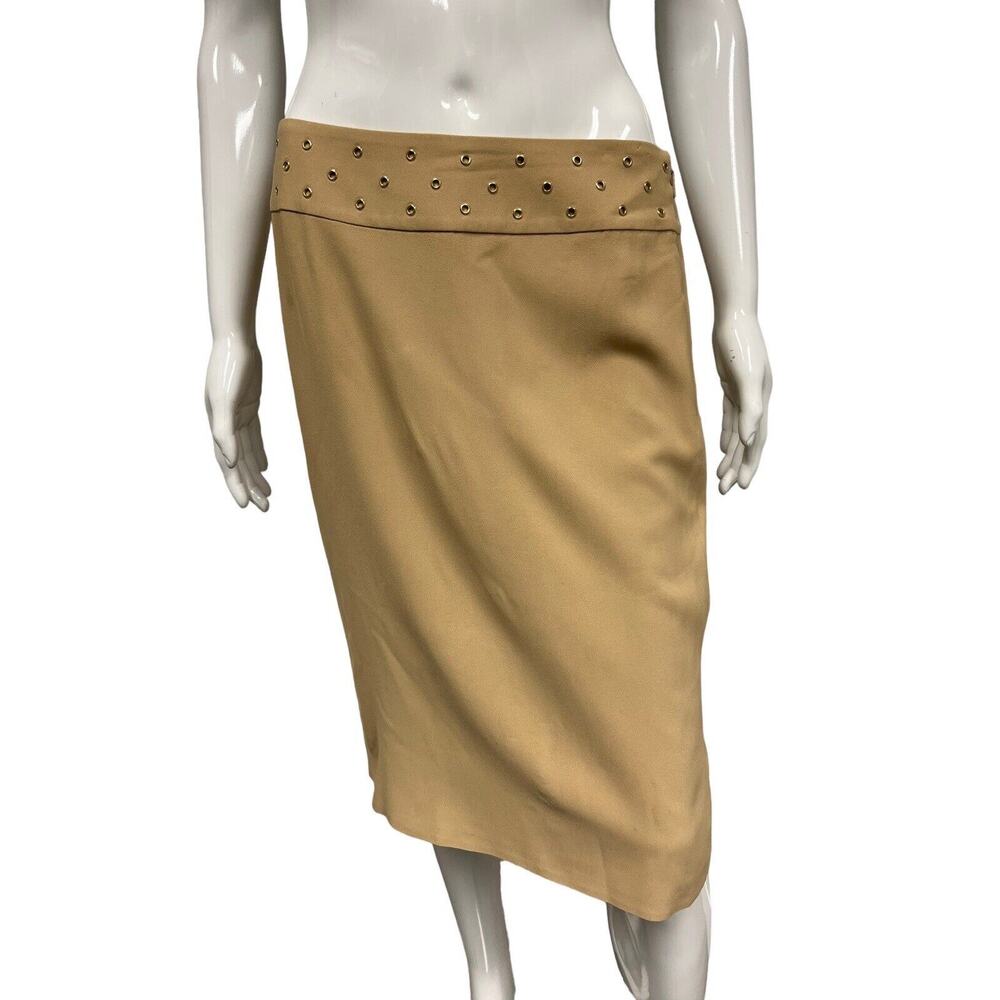 VERSACE Beige Tan Metal Accent Straight Knee Length Pencil Skirt Size 44 US 8